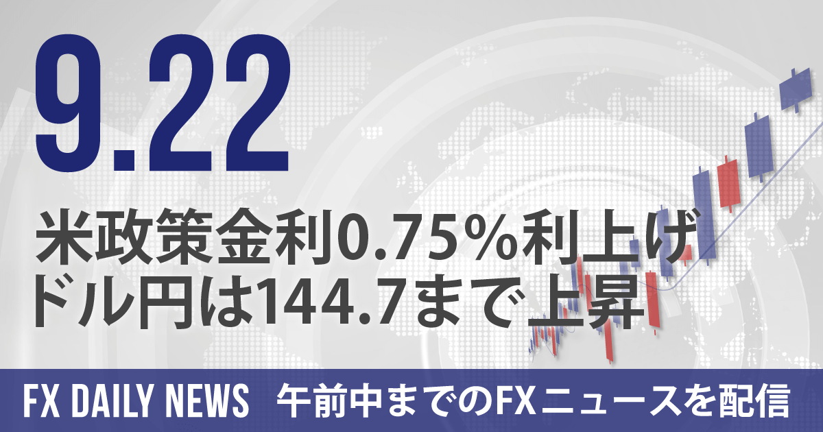 米政策金利0.75％利上げ、ドル円は144.7まで上昇