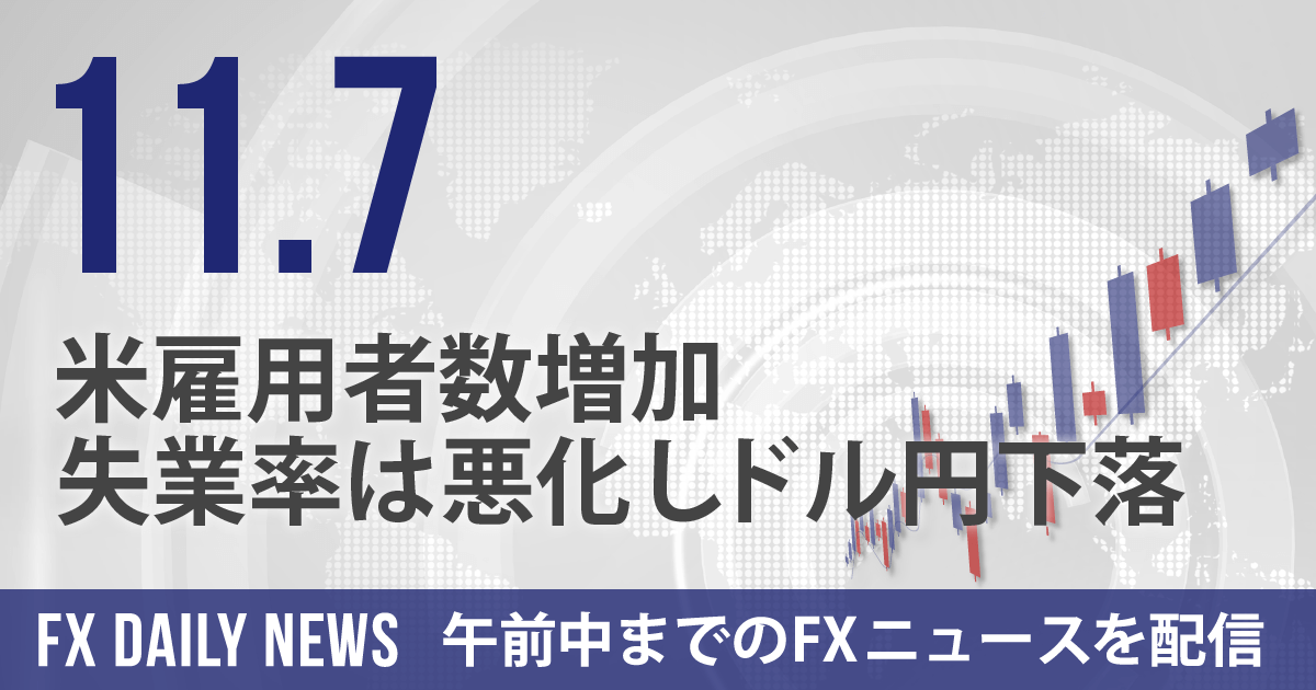 米雇用者数増加、失業率は悪化しドル円下落