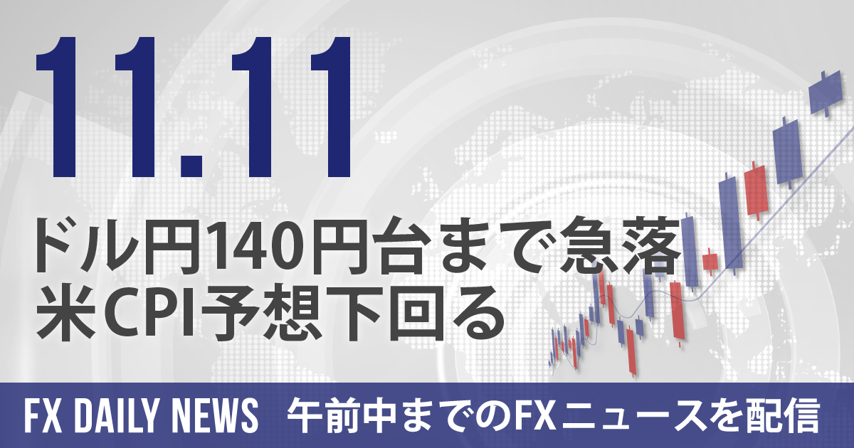 ドル円140円台まで急落、米CPI予想下回る