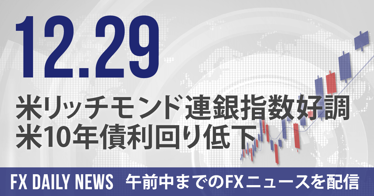 米リッチモンド連銀指数好調、米10年債利回り低下