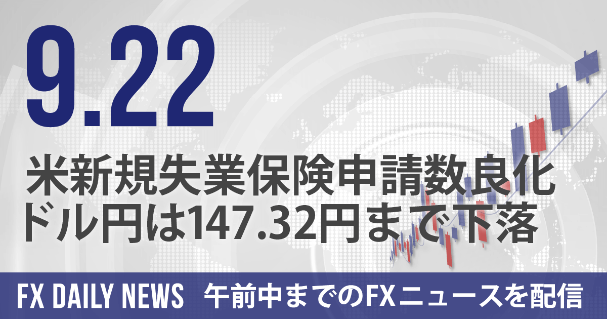 米新規失業保険申請数良化、ドル円は147.32円まで下落