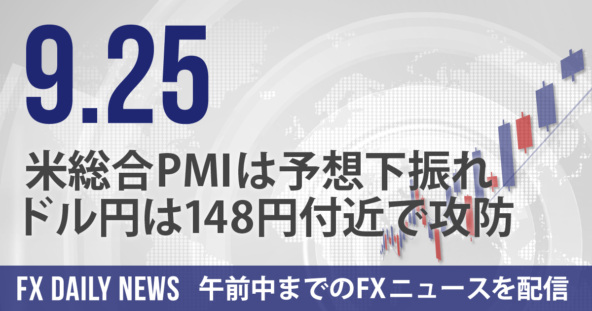 米総合PMIは予想下振れ、ドル円は148円付近で攻防