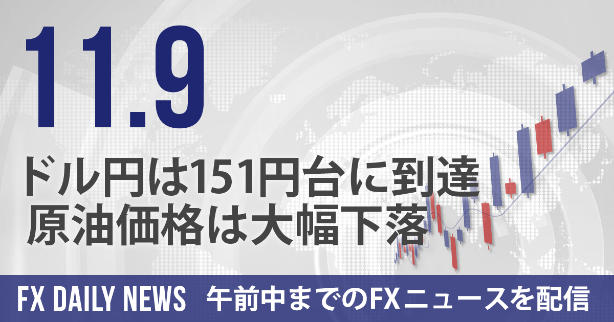ドル円は151円台に到達、原油価格は大幅下落