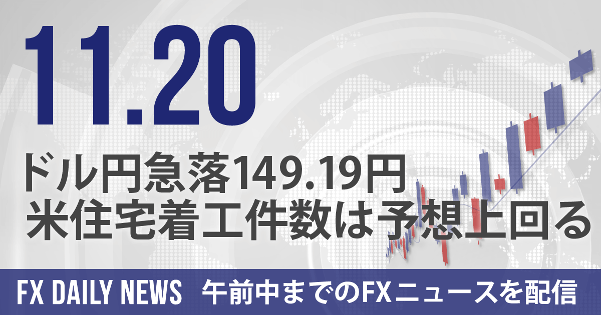 ドル円急落149.19円、米住宅着工件数は予想上回る