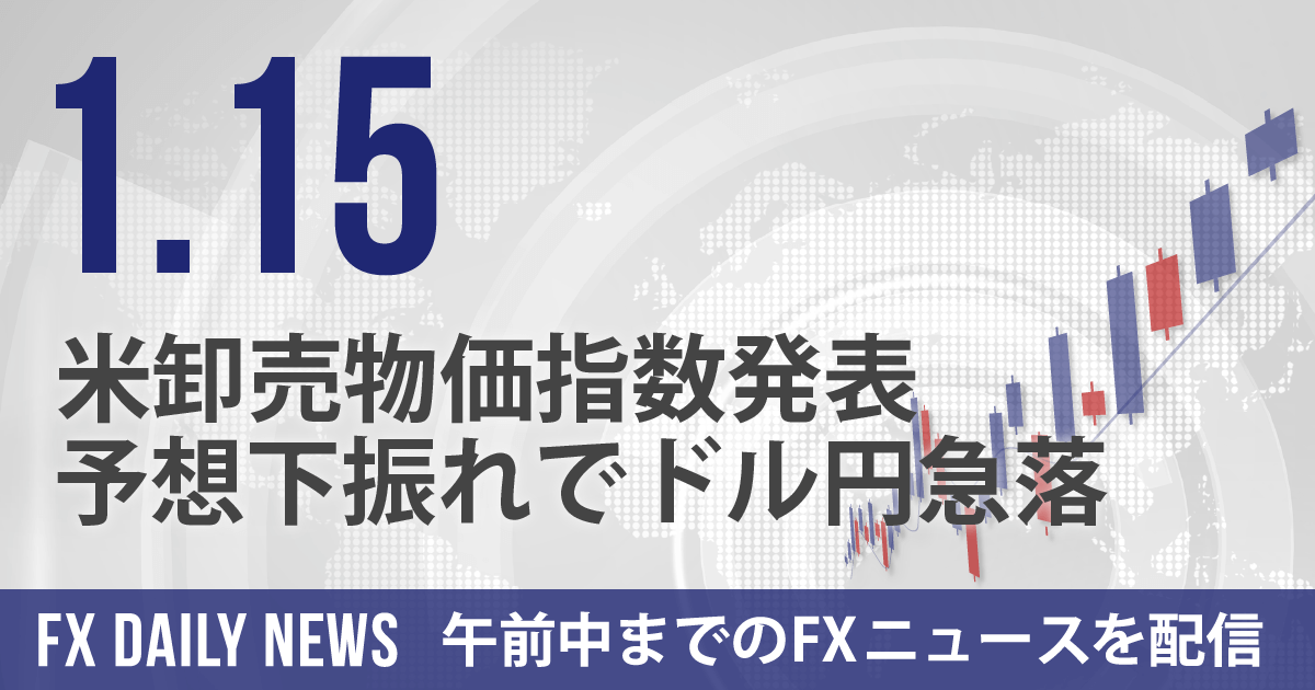 米卸売物価指数発表、予想下振れでドル円急落