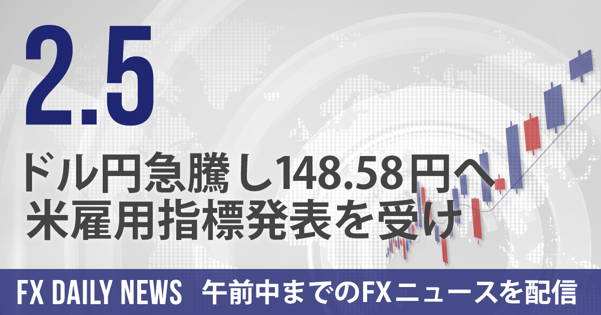 ドル円急騰し148.58円へ、米雇用指標発表を受け
