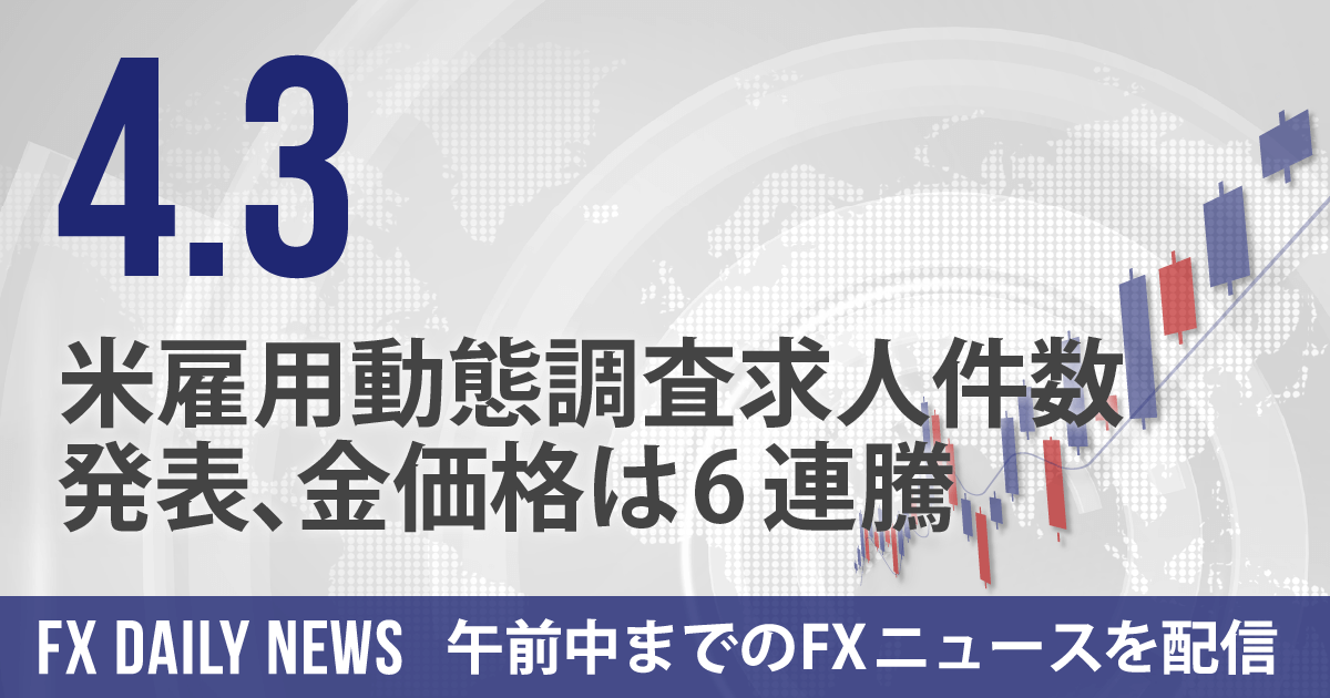 米雇用動態調査求人件数発表、金価格は6連騰