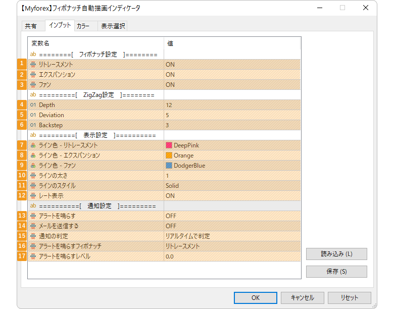 パラメータの設定