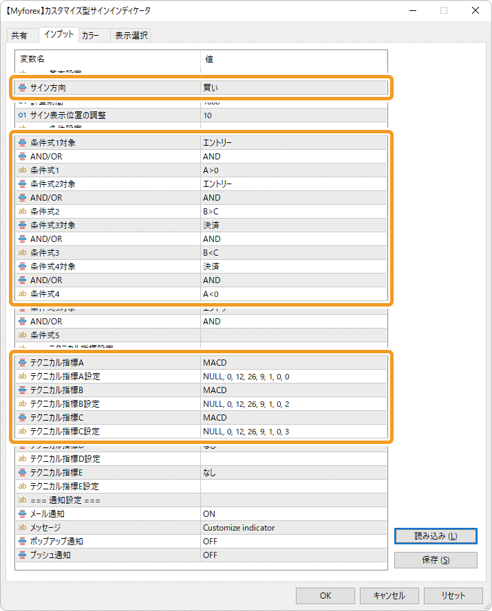 MACDのサンプルパラメータ