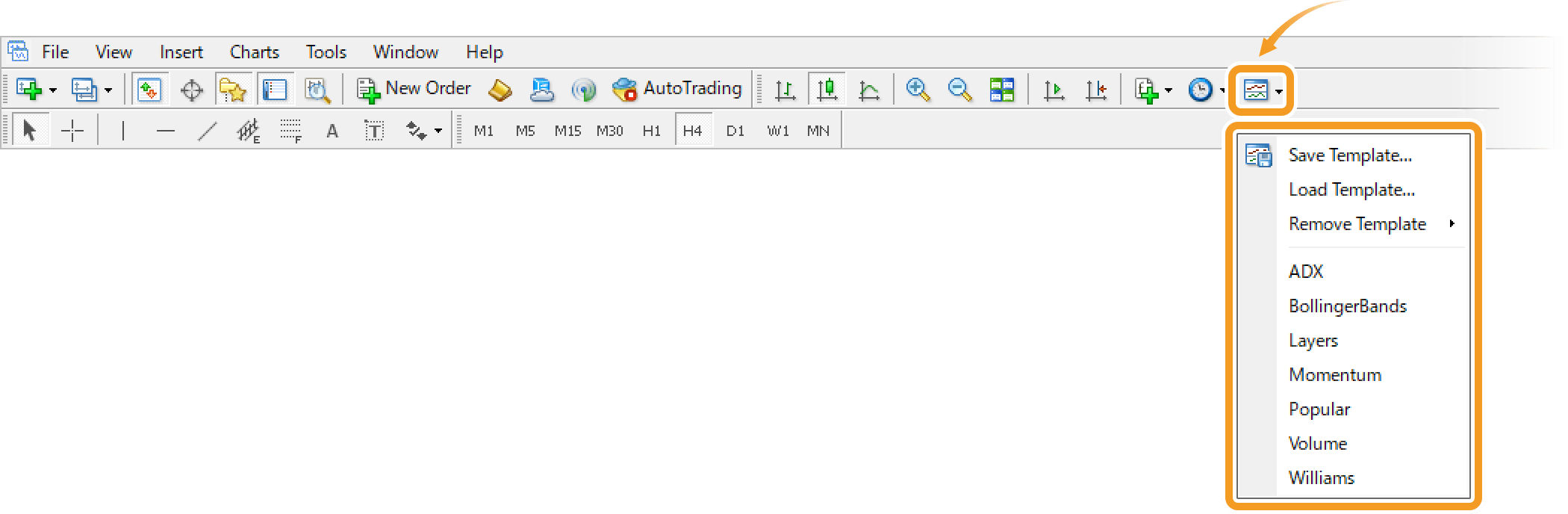 Open the template menu from the toolbar