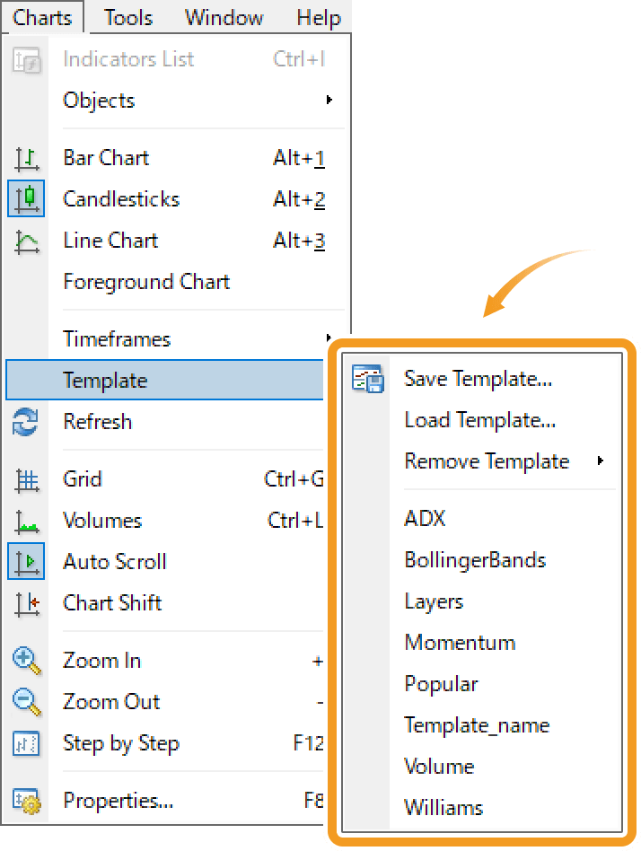 Open the template menu from the menu