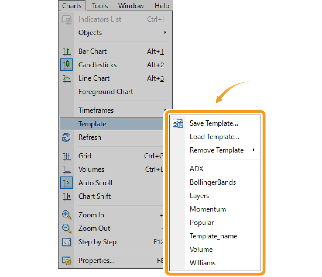 Open the template menu from the menu