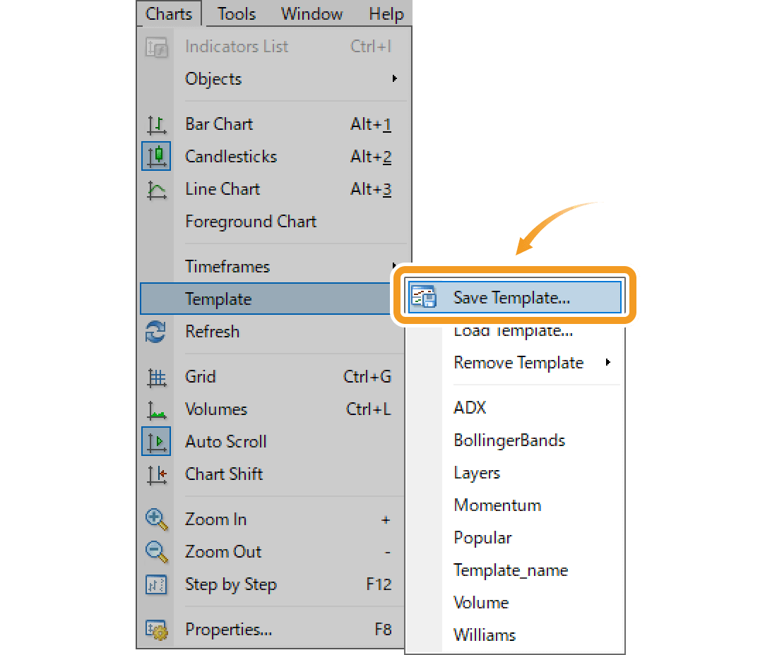 Open the template menu from the menu