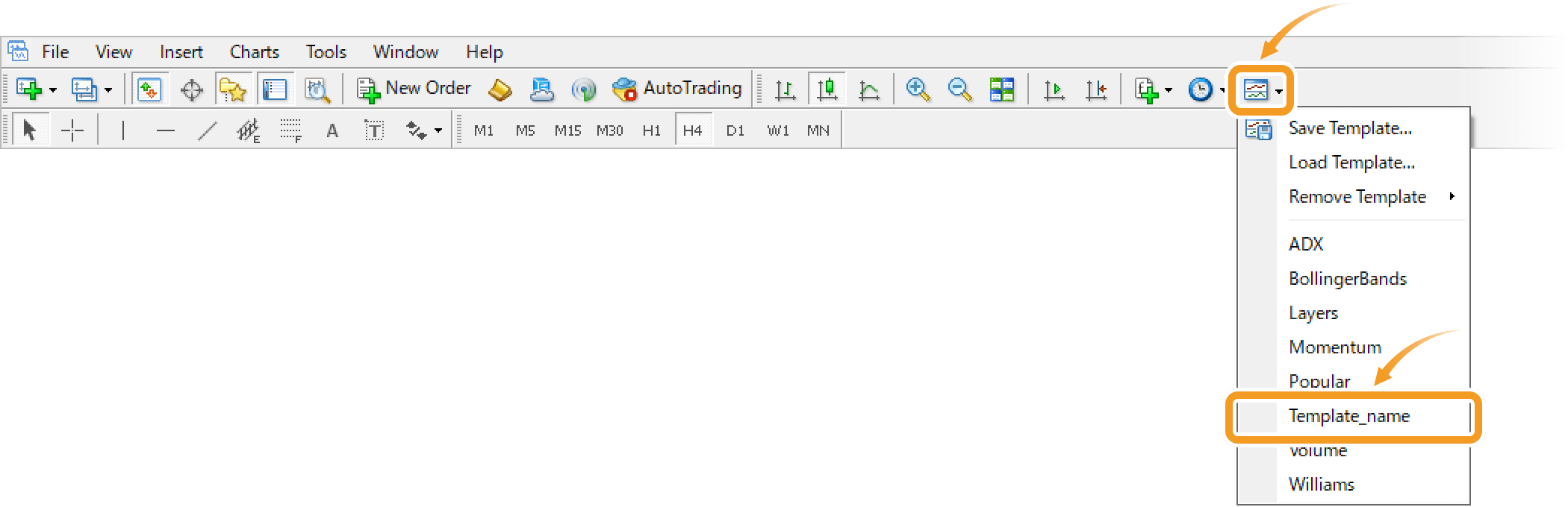 Apply a template from the toolbar