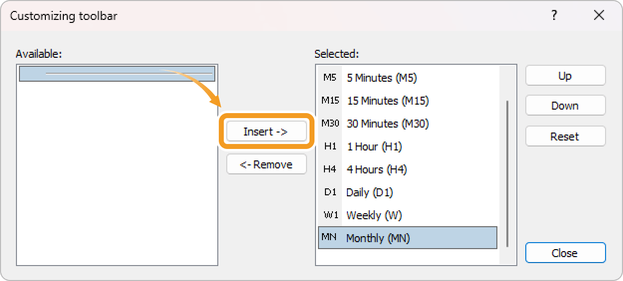 Insert a timeframe on MT4