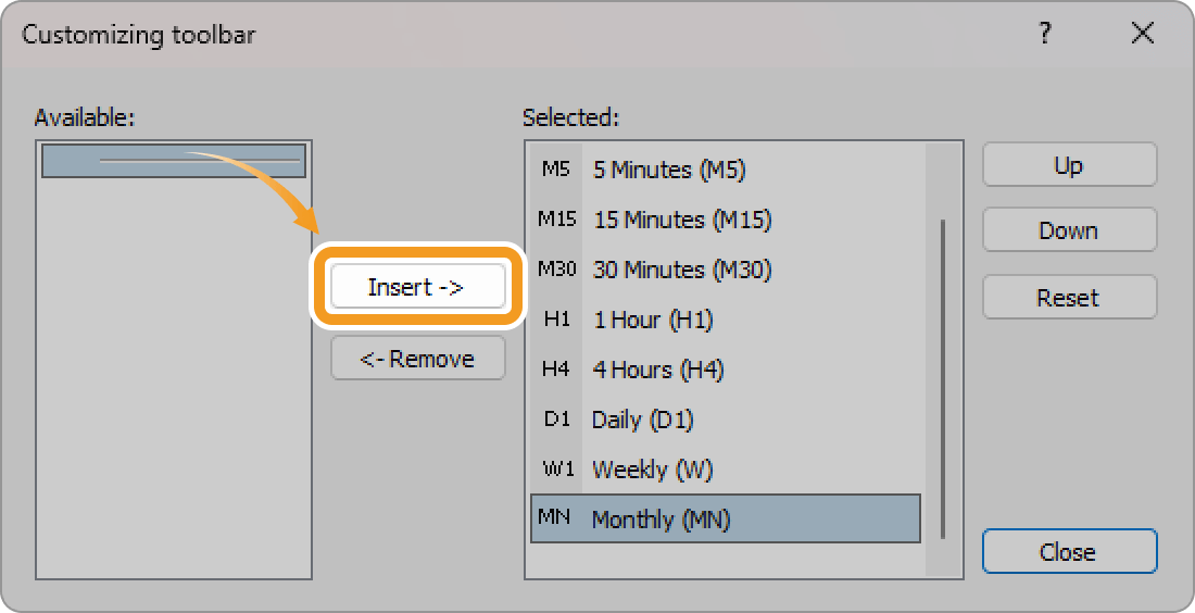 Insert a timeframe on MT4