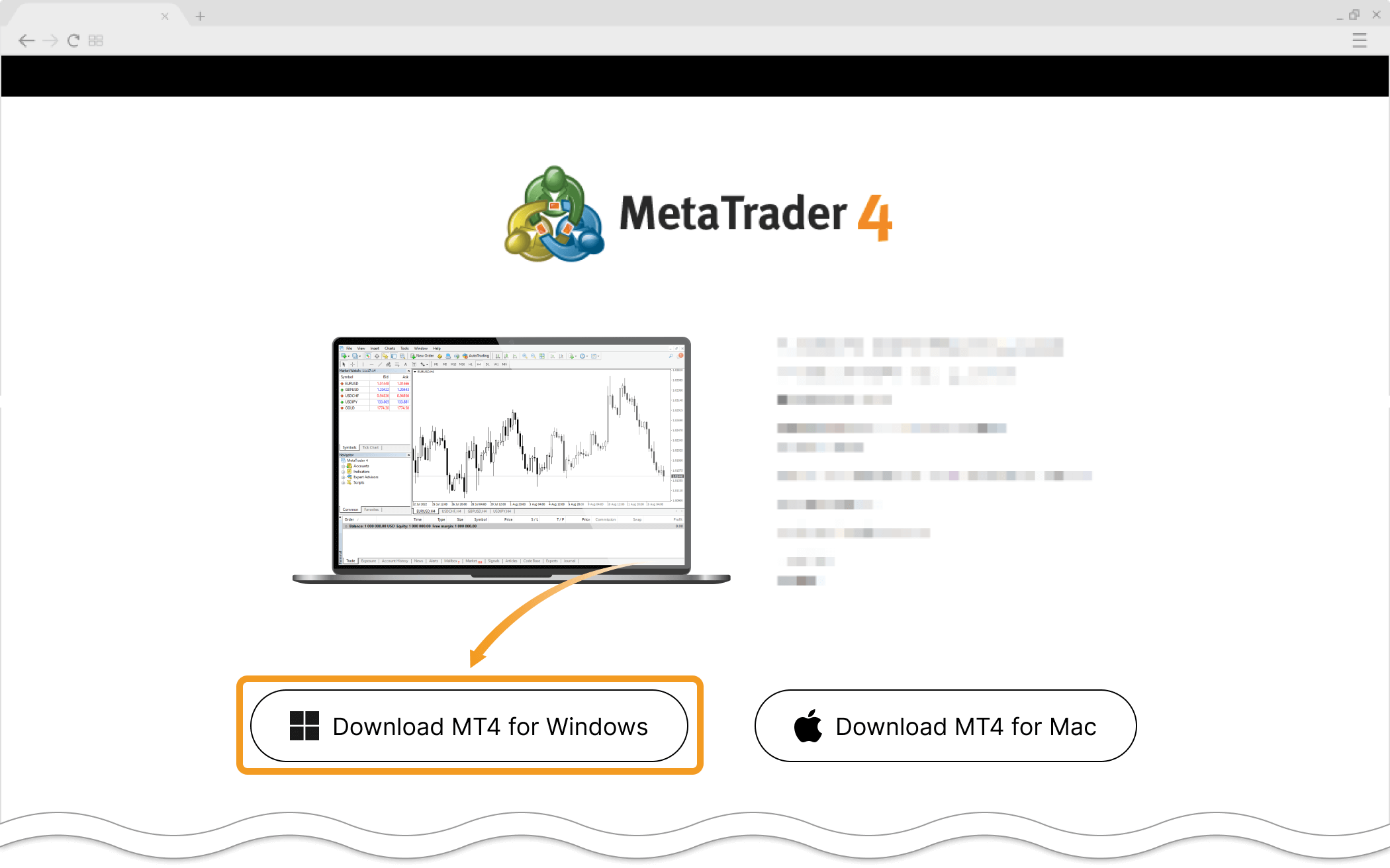 Click the download link for MT4 for Windows