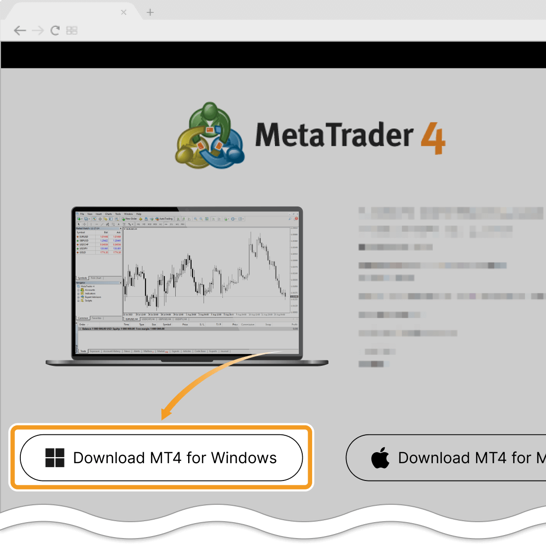 Click the download link for MT4 for Windows