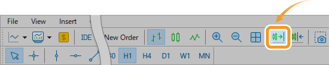 Scroll the chart to the end on tick incoming icon