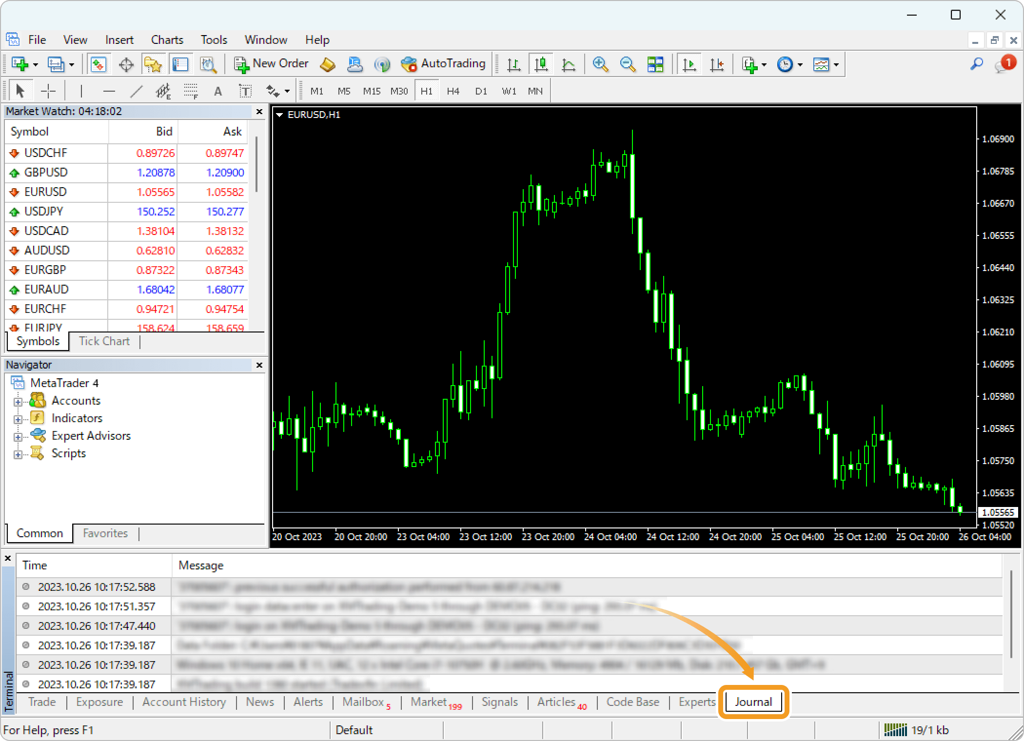 Click the Journal tab in the Toolbox