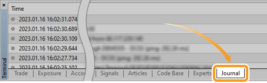 Click the Journal tab in the Toolbox