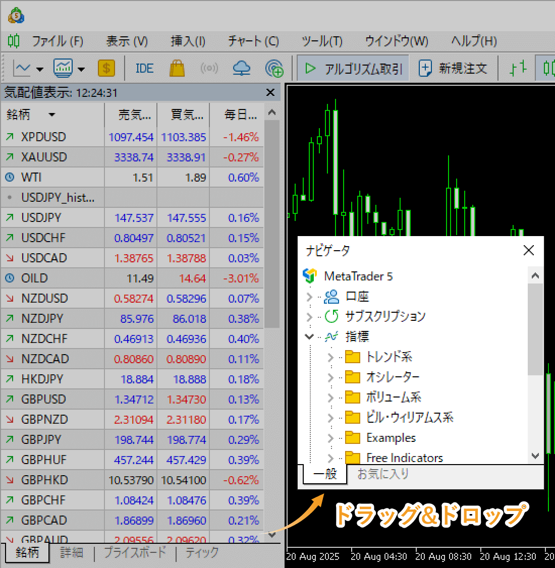 ウインドウを移動させたい位置までドラッグ