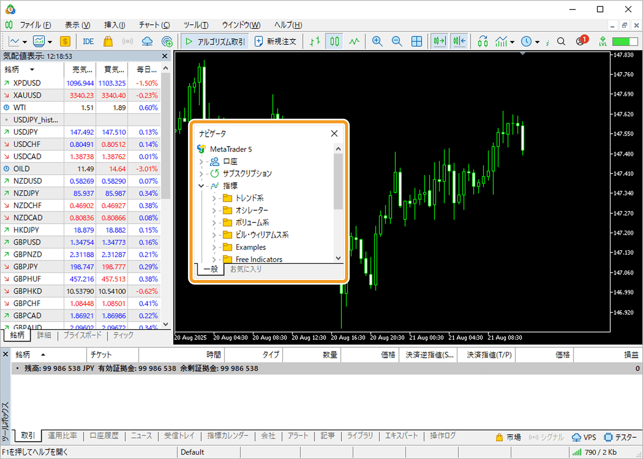 MT5からウインドウが独立した状態で表示