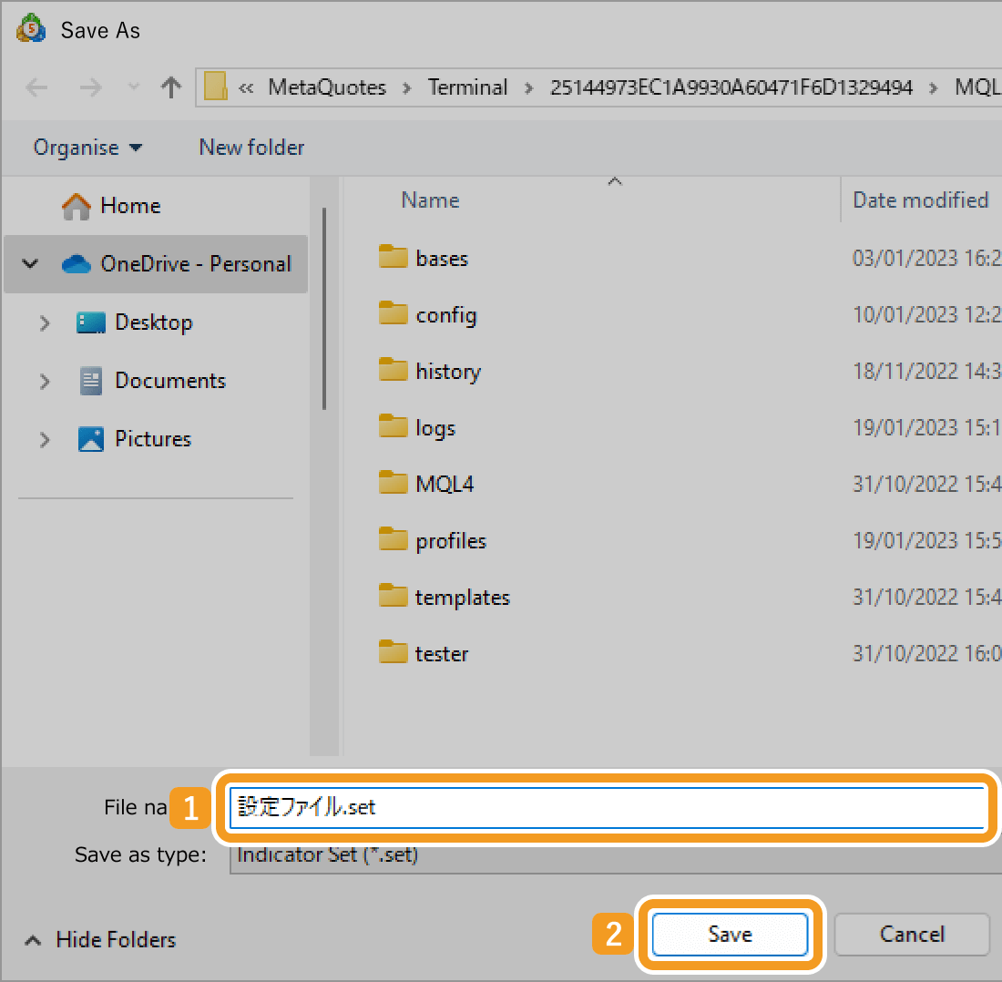 Save a settings file