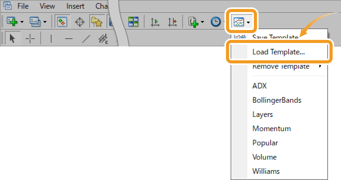 Load a template from the toolbar