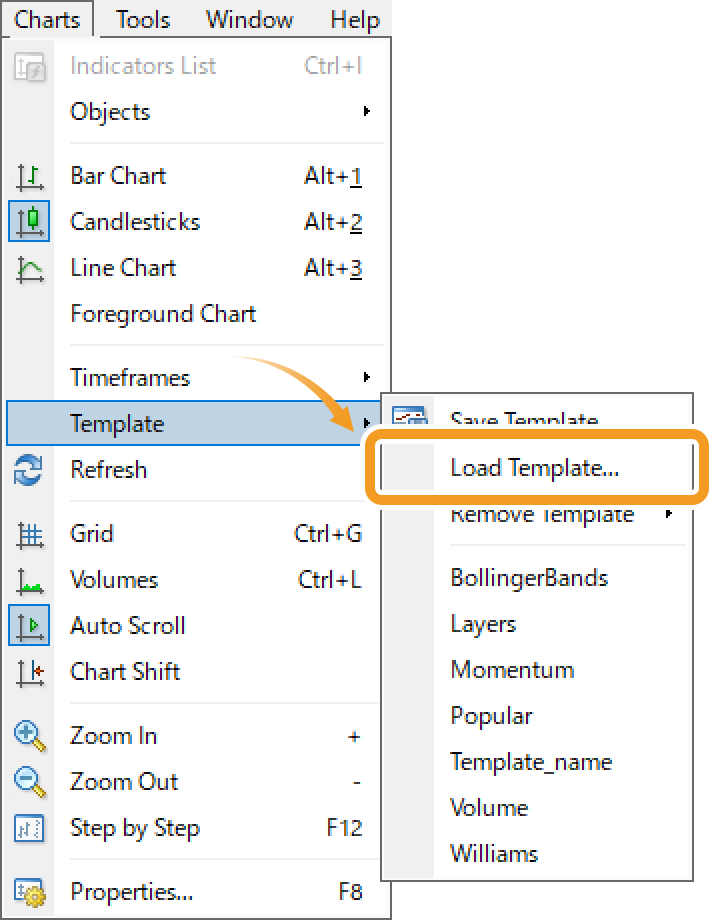 Load a template from the menu