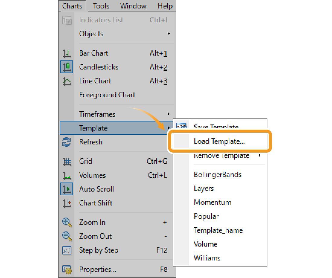 Load a template from the menu