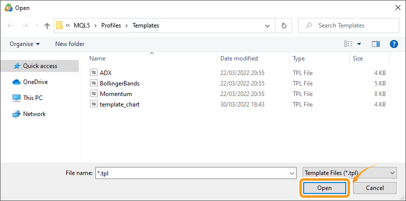 Select a template file
