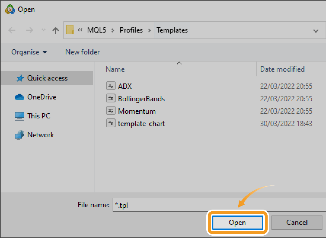 Select a template file