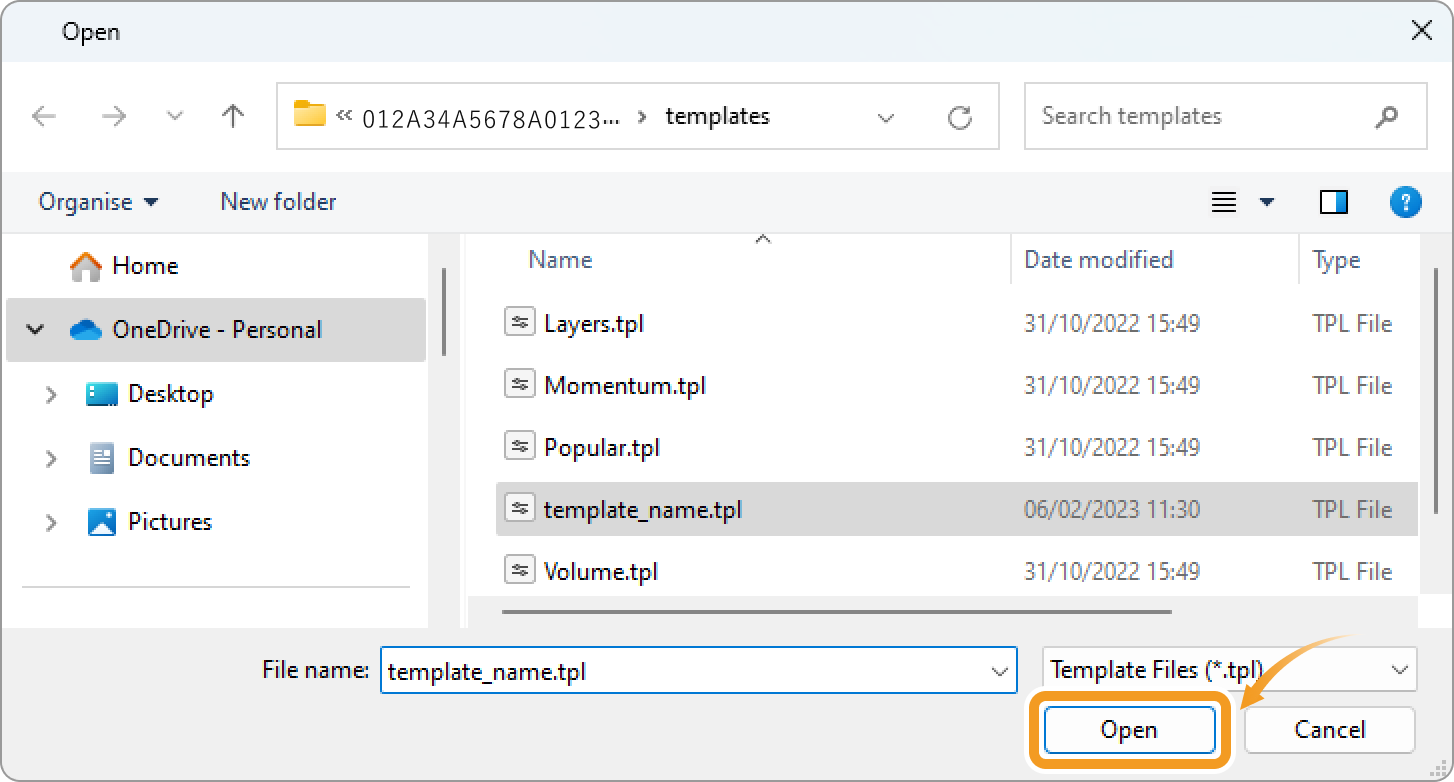 Select a template file