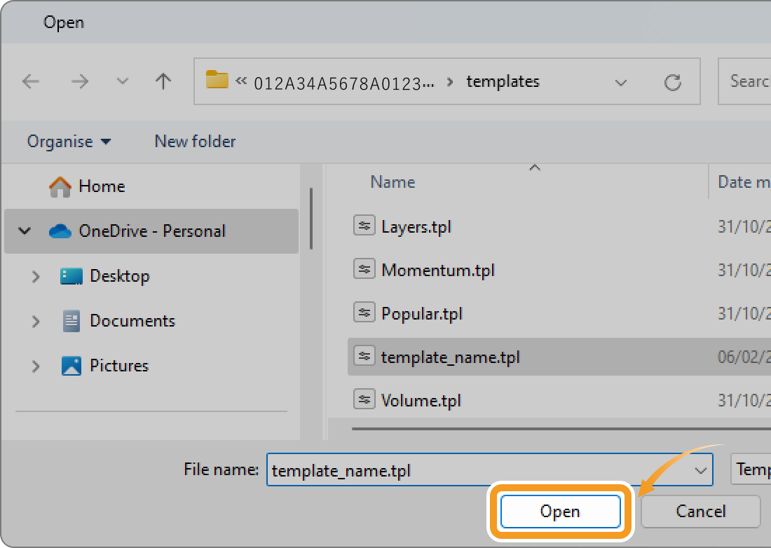 Select a template file