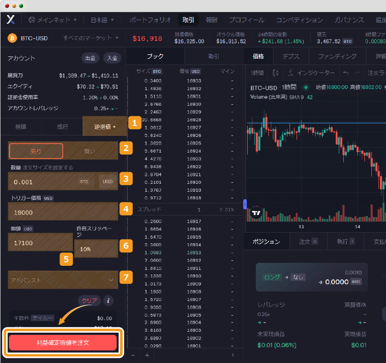 dYdXで利益確定指値を実施