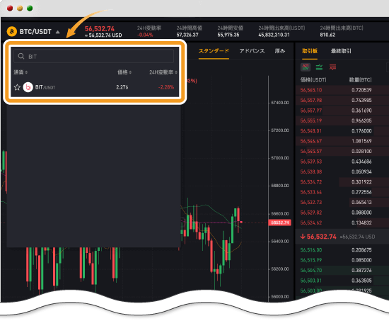 bybit取引ペア選択画面