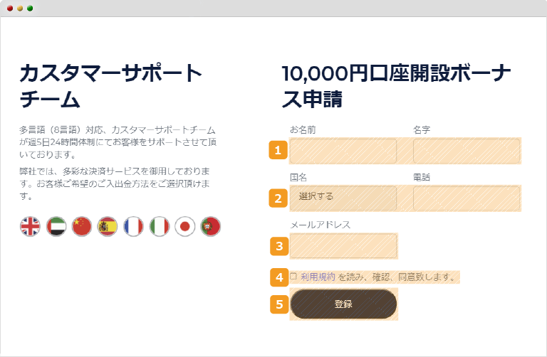 口座開設ボーナス申請