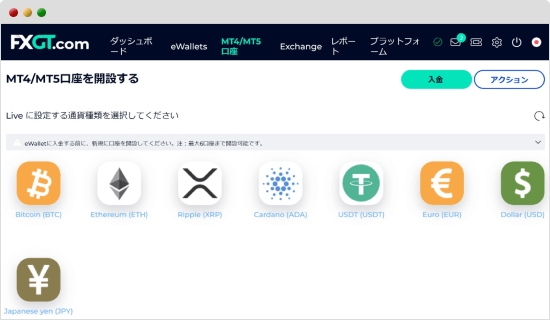 FXGTの口座タイプ選択