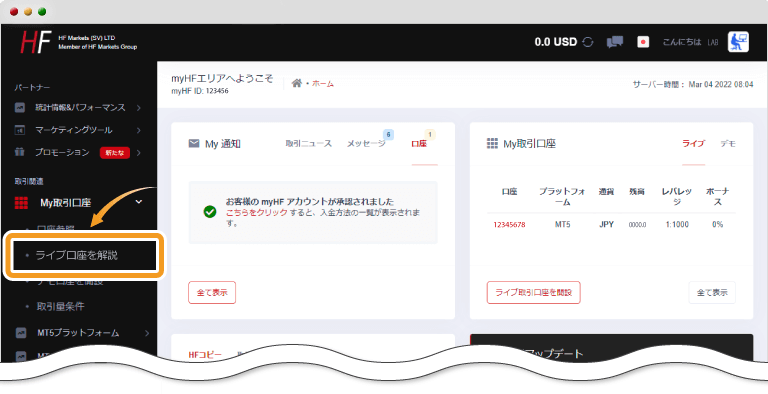 ライブ口座を開設