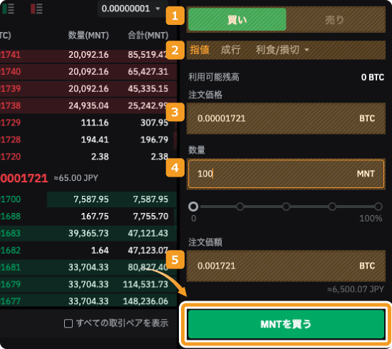 MNT指値注文