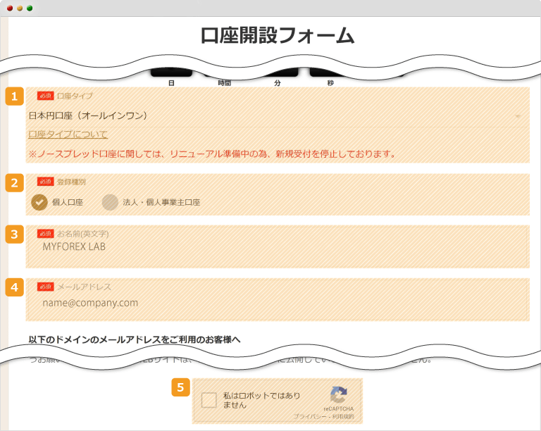 口座開設フォーム