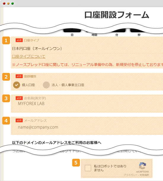 口座開設フォーム