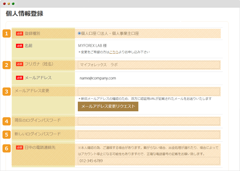 個人情報登録