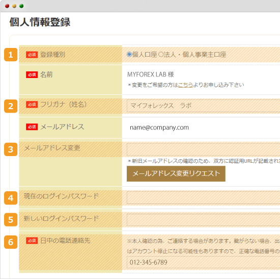 個人情報登録