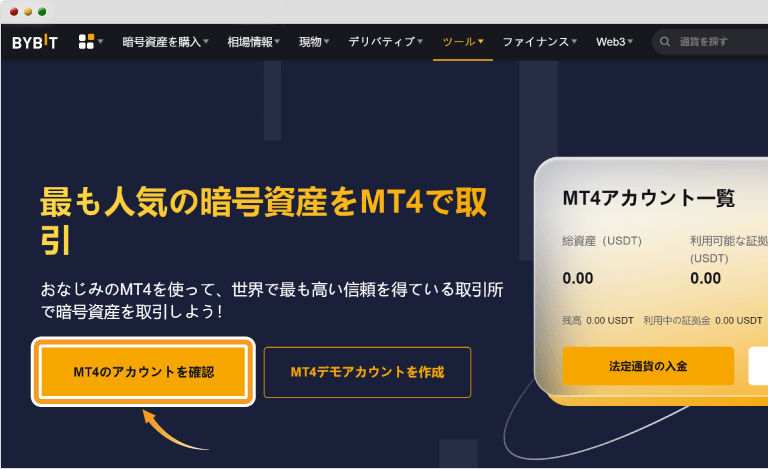 BybitMT4デモアカウント情報確認