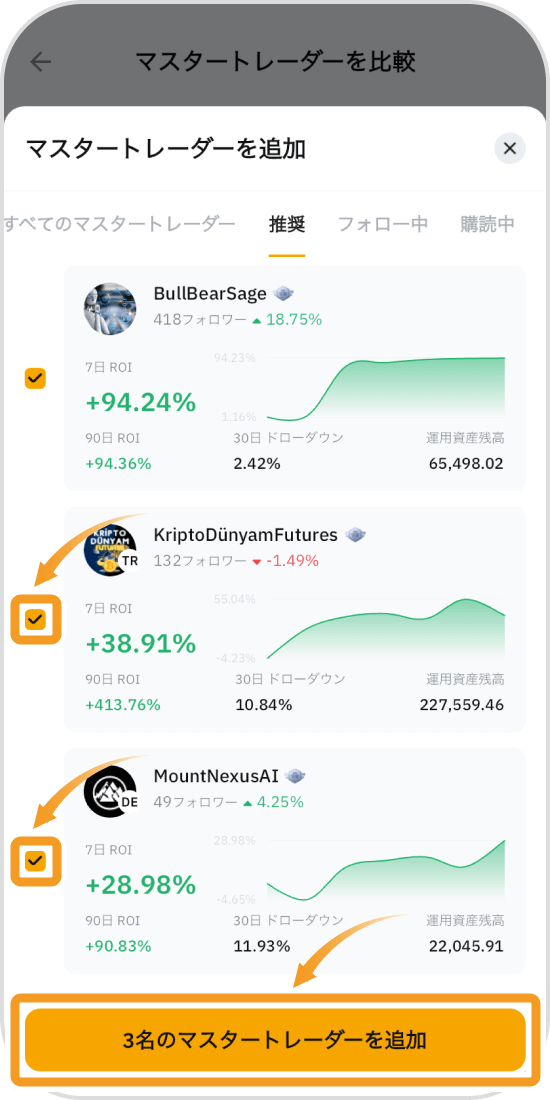 Bybitアプリのマスタートレーダー追加画面