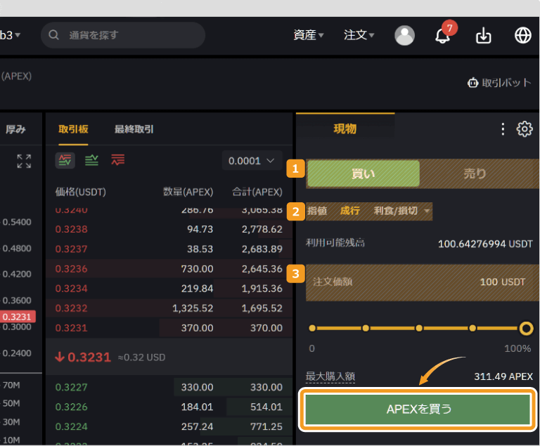 Bybitの注文画面