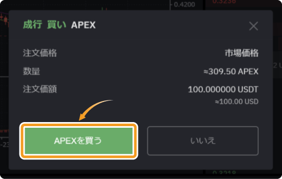 Bybitの成り行き注文画面
