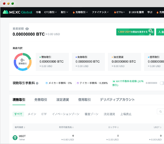 MEXCの口座登録完了後ページ